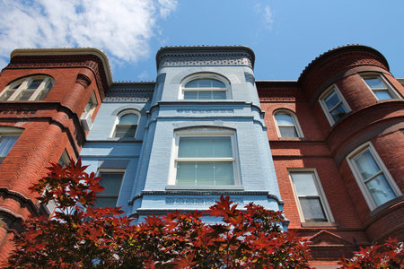 WASHINGTON DC, USA - JUNE 14, 2013: Residential architecture of Capitol Hill viewed from public street in Washington DC. 18.9 million tourists visited capital of the United States in 2012.のeditorial素材