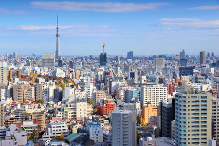 TOKYO, JAPAN - NOVEMBER 29, 2016: Aerial view of Bunkyo Ward in Tokyo. Tokyo is the capital city of Japan. 37.8 million people live in its metro area.のeditorial素材