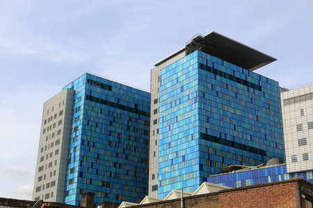 LONDON, UK - JULY 6, 2016: Modern architecture of Royal London Hospital in the UK. RLH is part of...