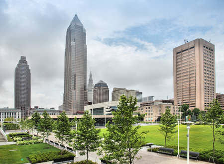 Cleveland, Ohio in the United States. City skyline with The Mall.のeditorial素材