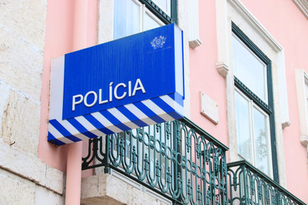 LISBON, PORTUGAL - JUNE 4, 2018: Police station in Lisbon, Portugal. The full name of the Portugese force is Public Security Police (PSP).のeditorial素材
