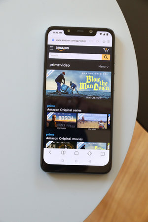 WARSAW, POLAND - APRIL 21, 2020: Amazon Prime Video offer displayed on a Xiaomi F1 Pocophone Android...