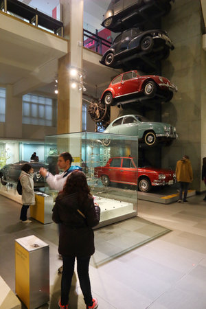 LONDON, UK - APRIL 22, 2016: Visitors admire London Science Museum, UK. With almost 2.8 million annual visitors it is the 5th most visited museum in the UK.のeditorial素材