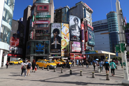 TAIPEI, TAIWAN - DECEMBER 3, 2018: People visit Ximending shopping district in Taipei. Ximending is considered one of top shopping destinations in Taiwan, catering especially youth shoppers.のeditorial素材