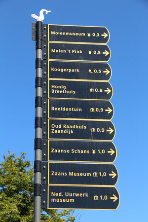 ZAANSE SCHANS, NETHERLANDS - JULY 9, 2017: Landmark directions Zaanse Schans restored village in the Netherlands. The popular tourist attraction had 1.6 million visitors in 2014.のeditorial素材