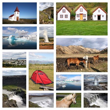 Iceland image collage - travel place landmark postcard.の写真素材