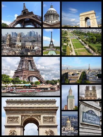 Paris photos collage - France beautiful capital city landmark postcard collection.の写真素材