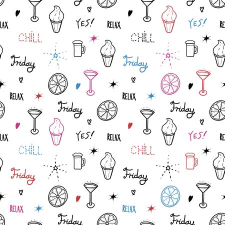 Seamless pattern weekend theme. Happy Friday vector texture design.のイラスト素材