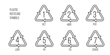 Plastic recycling symbol with international resin codes. Waste sorting icon set vector.のイラスト素材
