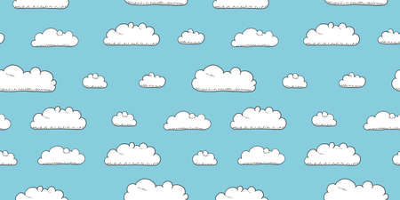 Cartoon seamless vector clouds texture. Seamless fluffy clouds textile design.