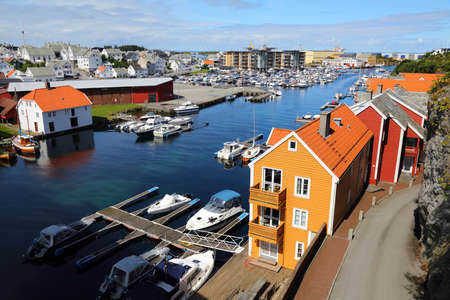 Haugesund city, Norway. Summer view of boats in Haugaland district of Norway.