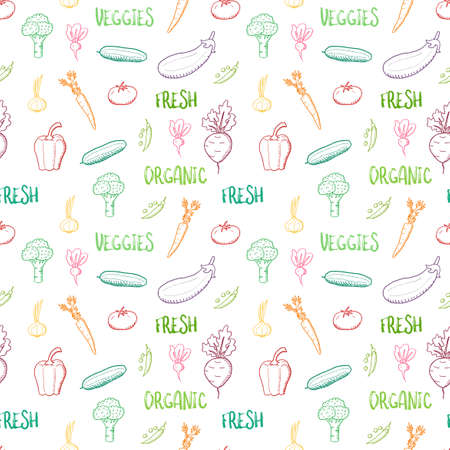 Colorful vegetable vector. Seamless doodle vegetable texture.のイラスト素材