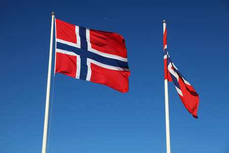 Flag of Norway in the wind. Norwegian national symbol.の写真素材