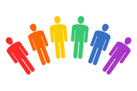 LGBT rainbow human silhouettes - isolated symbols vector. LGBTQ rights solidarity concept.のイラスト素材