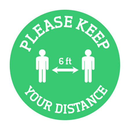 Please keep your distance floor sticker. Social distancing sign. Covid-19 pandemic safety measures.のイラスト素材