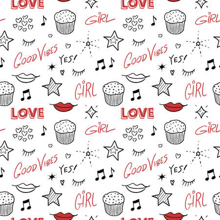 Vector fashion pattern. Feminine seamless texture design. Girl power.のイラスト素材