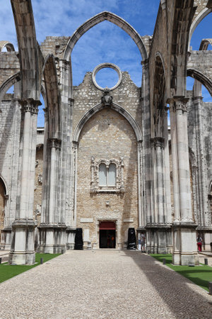 Lisbon city landmark in Portugal. Carmo Convent - church ruined after earthquake.のeditorial素材