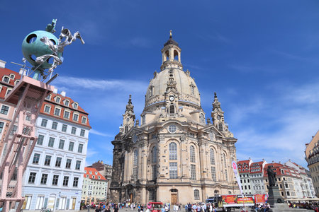 DRESDEN, GERMANY - MAY 10, 2018: Tourists visit Neumarkt square in Altstadt (Old Town) district of Dresden, the 12th biggest city in Germany.のeditorial素材