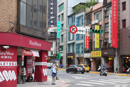 TAIPEI, TAIWAN - DECEMBER 5, 2018: City street view in Taipei, Taiwan. Taipei is the capital city of Taiwan with population of 8.5 million in its urban area.のeditorial素材