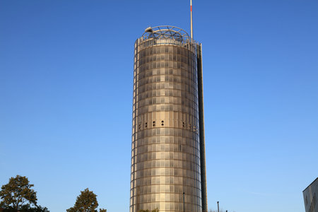ESSEN, GERMANY - SEPTEMBER 20, 2020: RWE Tower in Essen, Germany. It is the headquarters of Innogy,...