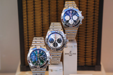 DORTMUND, GERMANY - SEPTEMBER 16, 2020: Breitling watches displayed in a shop window in Dortmund,...