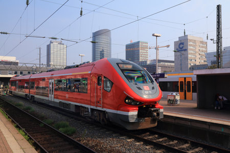 DORTMUND, GERMANY - SEPTEMBER 16, 2020: Deutsche Bahn passenger train (model: Pesa Link) at Hauptbahnhof station in Dortmund.のeditorial素材