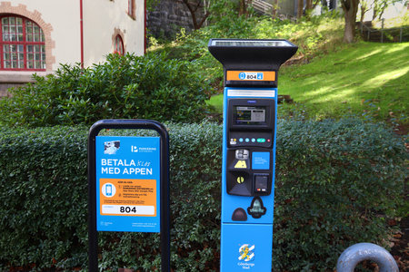 GOTHENBURG, SWEDEN - AUGUST 26, 2018: Parking meter machine in Gothenburg, Sweden. Gothenburg is the...