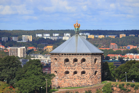 Gothenburg city in Sweden. Skyline with castle Skansen Kronan.のeditorial素材