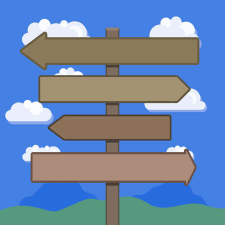 Blank direction signs with landscape in background. Vector illustration.