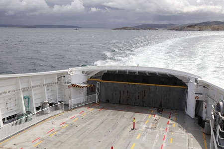 Norway fiord ferry crossing. Passenger and car ferry vessel across Boknafjord in Rogaland region.の写真素材
