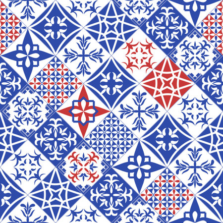 Azulejos Portuguese style tiles. Blue and red tiles from Portugal.