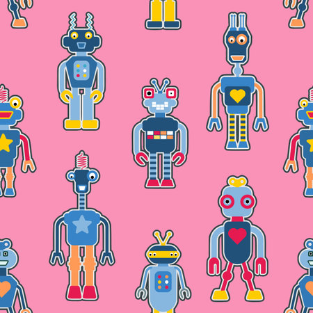 Kids clothes - fashion textile robot fashion print. Toy robots seamless fashion pattern.のイラスト素材