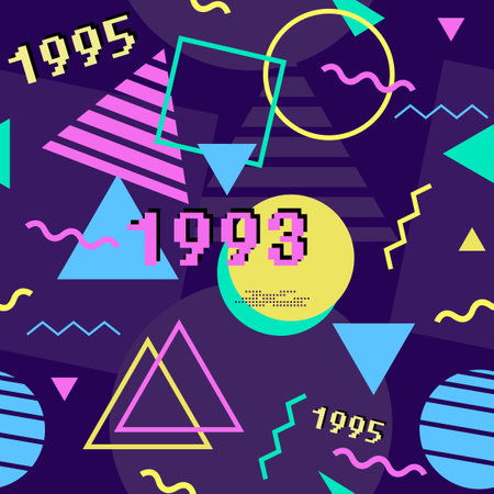 Fashion design - 1990 style pattern. 80s-90s style geometric Memphis vector. 1990s seamless texture.のイラスト素材