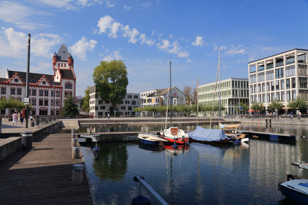 DORTMUND, GERMANY - SEPTEMBER 16, 2020: People visit the Phoenix Lake (Phoenix-See) in Hoerde district of Dortmund, Germany. Dortmund is the largest city in Ruhr area of Germany.のeditorial素材