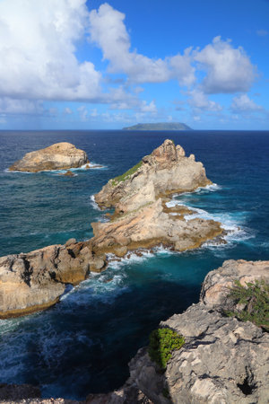 Guadeloupe coast landscape. Anse des Chateaux scenic view.