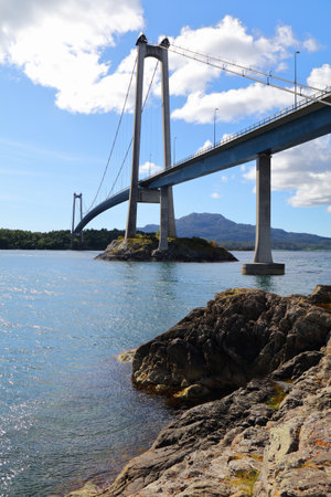 Bomla Bridge (Bomlabrua) in Norway. Large suspension bridge, part of Triangle Link (Trekantsambandet) connecting the islands of Bomlo and Stord with Norwegian mainland.の写真素材