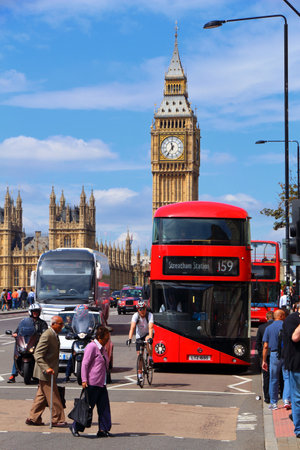 LONDON, UK - JULY 7, 2016: People walk near Big Ben in London, UK. London is the most populous city in the UK with 13 million people living in its metro area.のeditorial素材