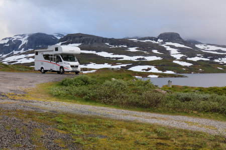 VESTFOLD OG TELEMARK, NORWAY - JULY 30, 2020: Camper van vacation in Vestfold og Telemark region, Norway. Norway had 8.8 million foreign visitors in 2015.のeditorial素材