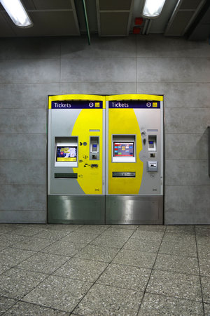 ESSEN, GERMANY - SEPTEMBER 20, 2020: Ticket machines at U-Bahn station in Essen, Germany. It is part of Rhein-Ruhr Stadtbahn, regional system of light rail public transportation.のeditorial素材