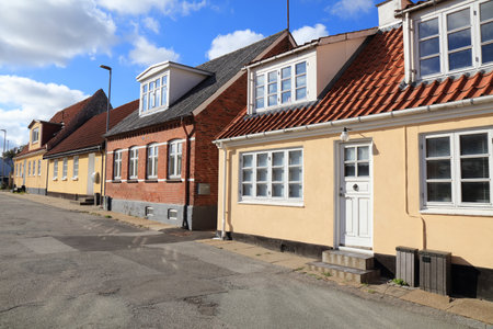 Hjorring, Denmark. Street view of traditional Danish residential architecture.