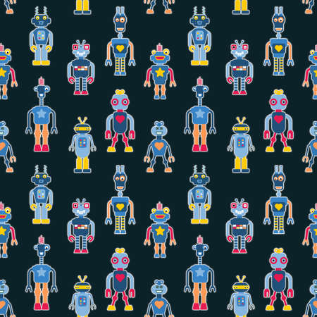 Toy robots seamless fashion pattern. Kids clothes - fashion textile robot fashion print.のイラスト素材