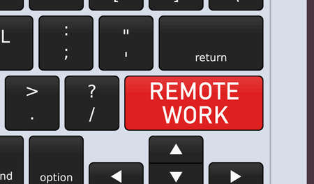 Remote work special button. Laptop keyboard conceptual illustration.