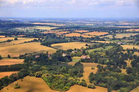 England country fields aerial view. Summer fields in Hertfordshire.