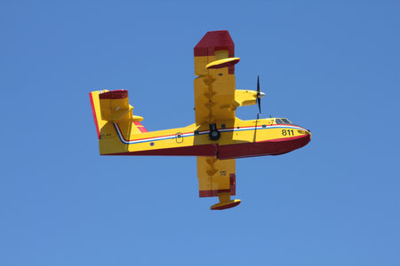 SIBENIK, CROATIA - JUNE 25, 2011: Bombardier CL-415 water bomber aircraft near Sibenik, Croatia....