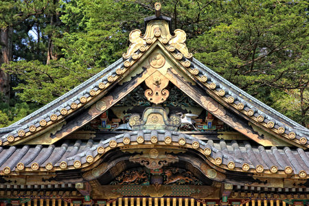 Japan culture. Intricate temple art of Toshogu Shrine in Nikko, Japan.のeditorial素材
