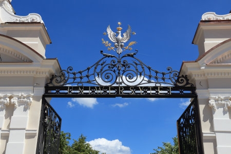 Warsaw, Poland - Warsaw University gate at Krakowskie Przedmiescie street.のeditorial素材