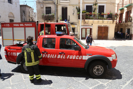 BARI, ITALY - MAY 28, 2017: Firefighters work in Bari, Italy. There are about 30,000 fire fighters...