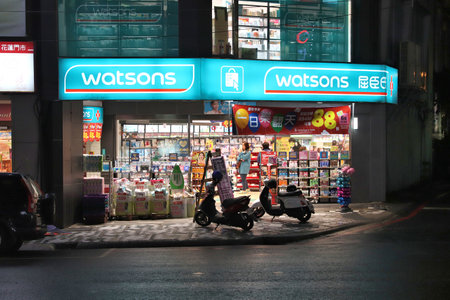 HUALIEN, TAIWAN - NOVEMBER 24, 2018: People visit Watsons drugstore in Hualien. There are 4,300 pharmacy stores in Taiwan.のeditorial素材