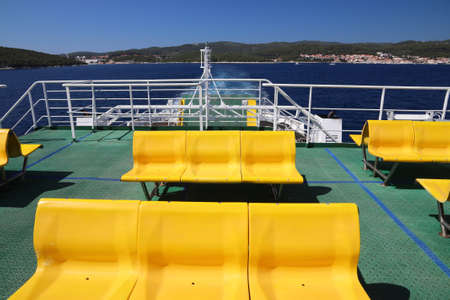 Croatia island ferry connection. Town of Orebic and Peljesac Peninsula seen from ferry ship.の写真素材
