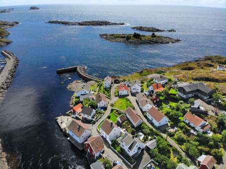 Sogndalstrand town drone aerial view in Southern Norway. Town in Rogaland county.の写真素材